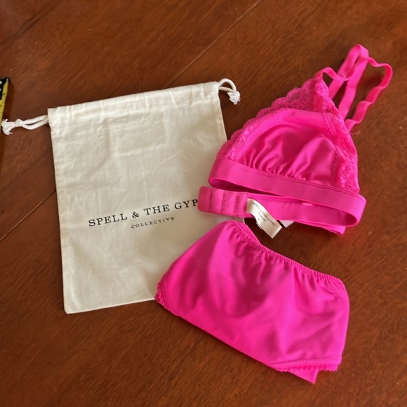 Spell SET Azalea Lace bralette medium NWT Bloomers large NWOT pink - Picture 12 of 16